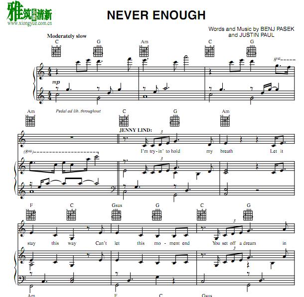 C调马戏之王 - Never Enough 钢琴谱