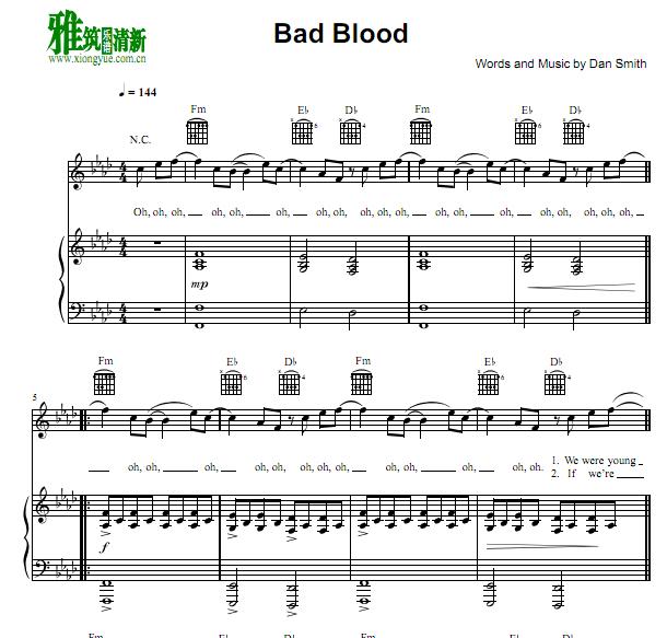 Bastille - Bad Blood钢琴伴奏谱