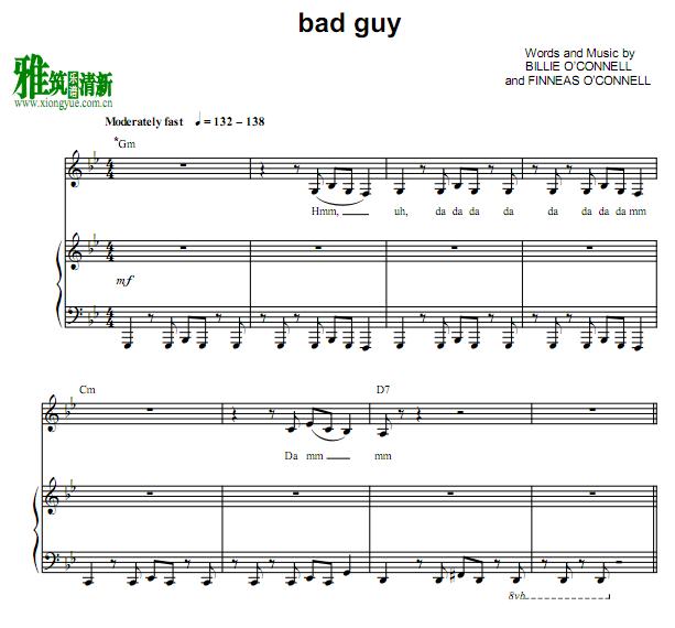 bad guy钢琴五线谱