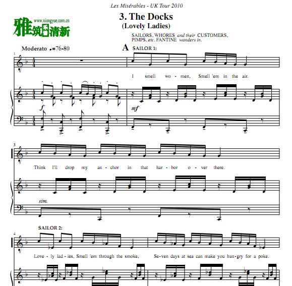 音乐剧悲惨世界 The Docks/Lovely Ladies声乐钢琴伴奏谱