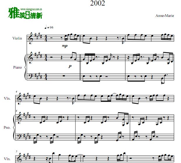 Anne-Marie - 2002小提琴钢琴二重奏谱