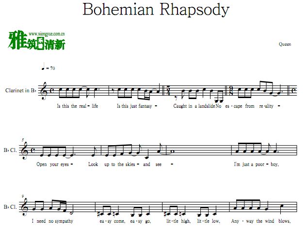 Queen - Bohemian Rhapsody波西米亚狂想曲单簧管谱 