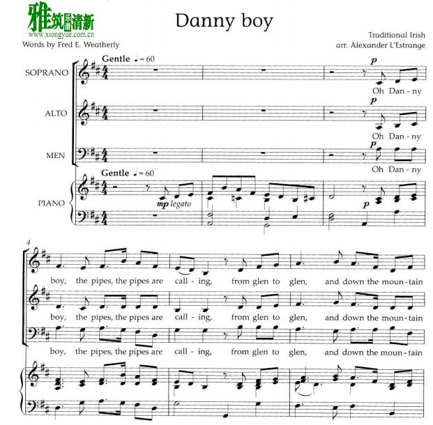 Danny Boy三声部合唱钢琴伴奏谱