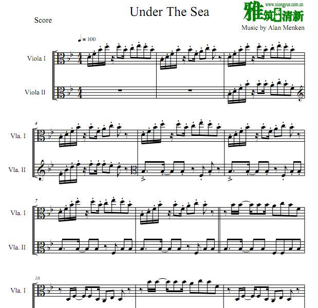 小美人鱼 Under The Sea中提琴二重奏谱