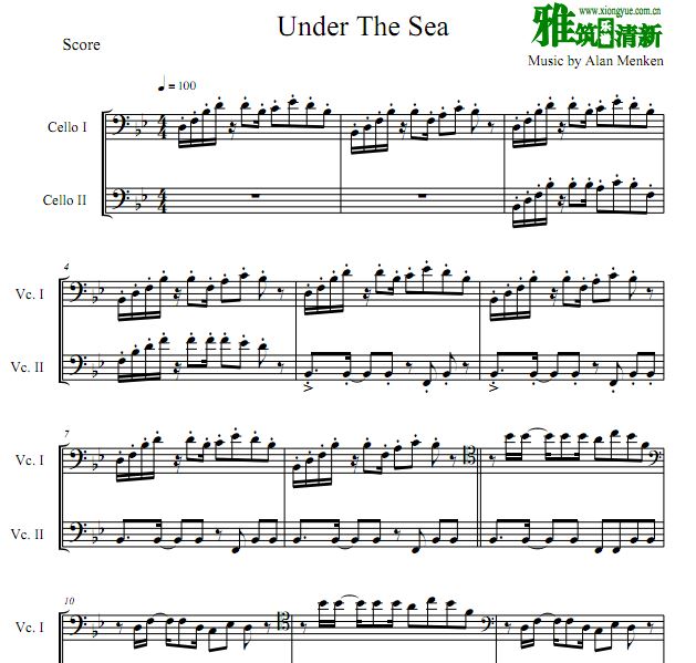 小美人鱼 Under The Sea大提琴二重奏谱