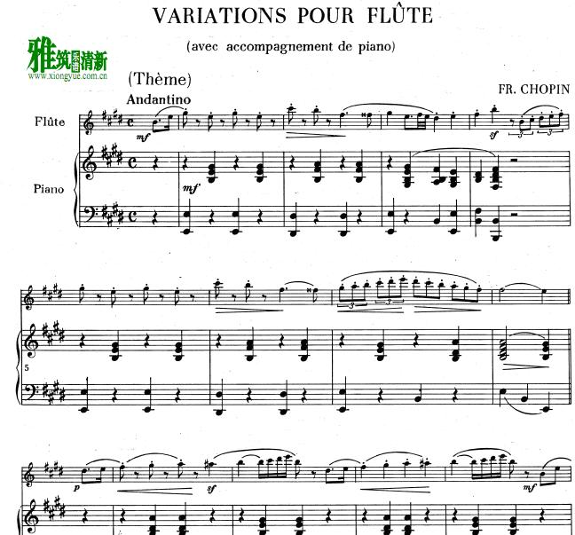 ФVariations for Flute and Piano in E majorٰ