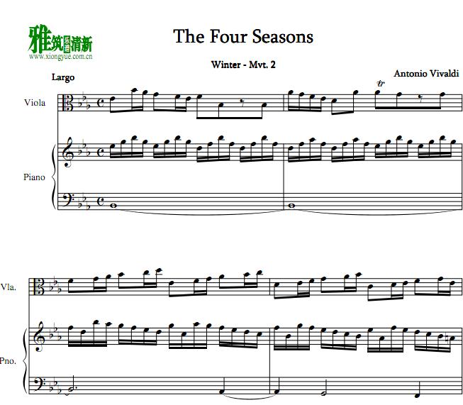 维瓦尔第 四季 冬 第二乐章中提琴钢琴伴奏谱