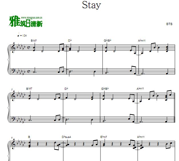 BTS - Stay钢琴谱