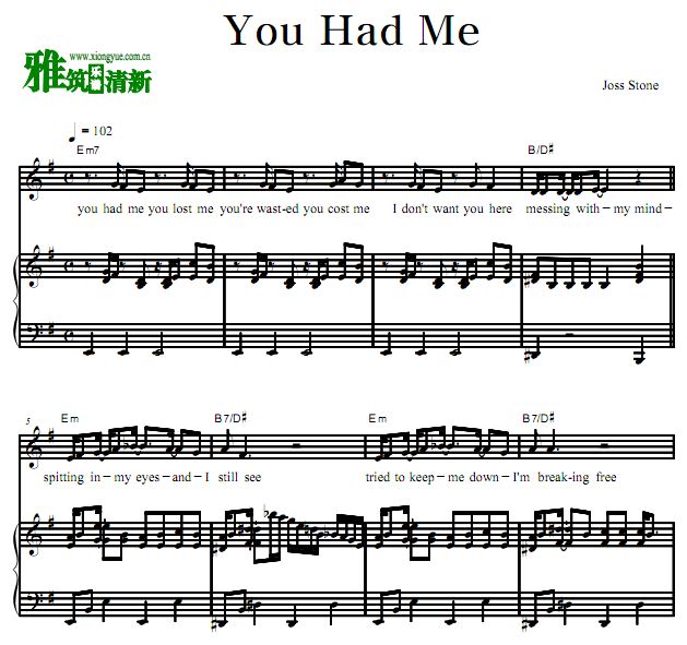 Joss Stone - You Had Me正谱 歌谱 钢琴伴奏谱