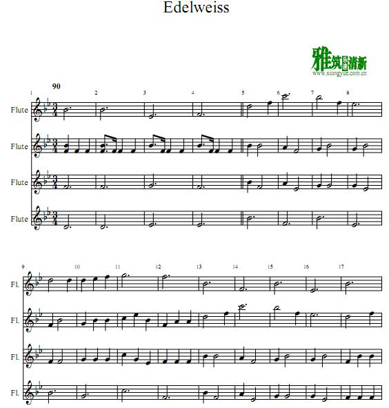Edelweiss雪绒花长笛四重奏谱
