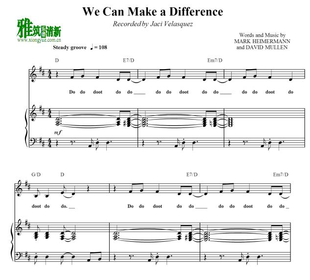 Jaci Velasquez - We Can Make a Difference钢琴伴奏谱