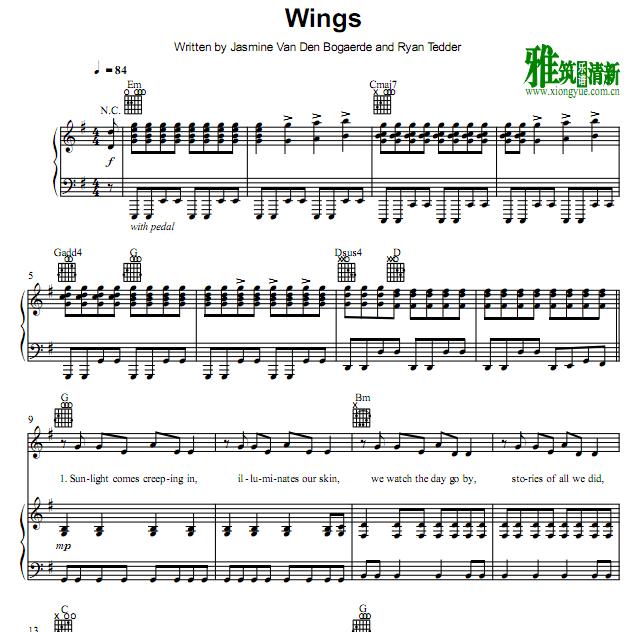 birdy - wings钢琴伴奏谱