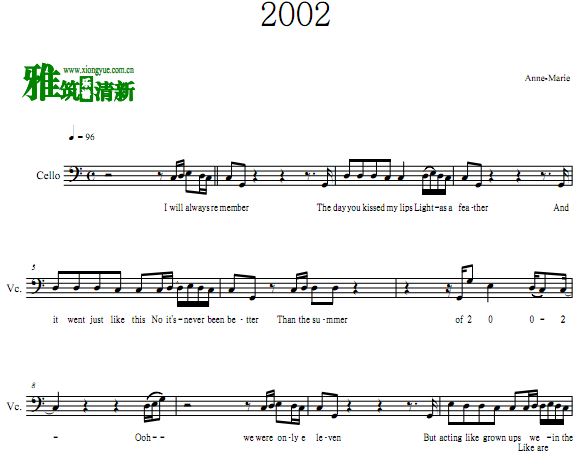 Anne-Marie 2002大提琴谱