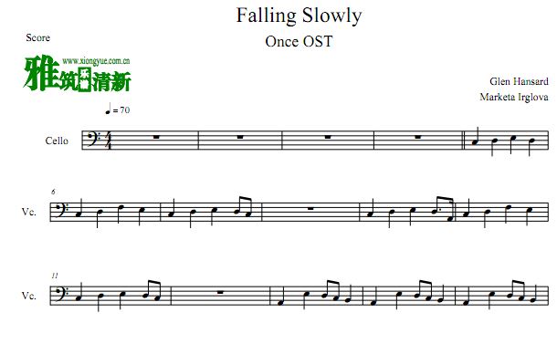 Once插曲 Falling Slowly大提琴谱