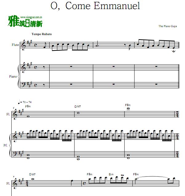 上帝与我们同在 O,Come Emmanuel长笛钢琴二重奏谱