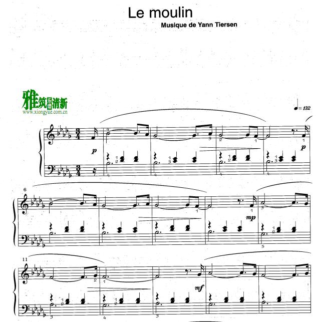Yann Tiersen - Le Moulin钢琴谱