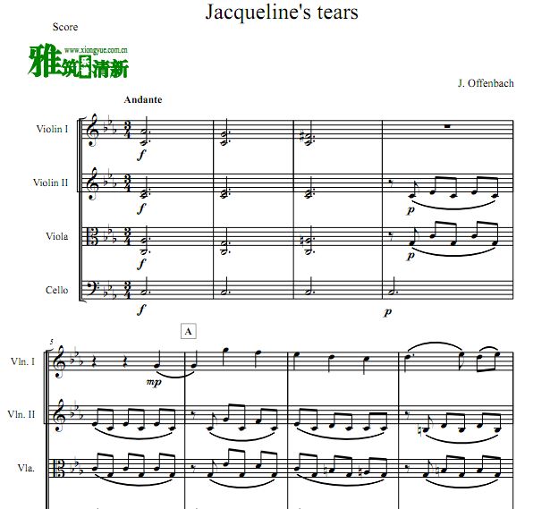 Jacqueline's Tears 杰奎琳的眼泪 Les larmes de jacqueline弦乐四重奏谱