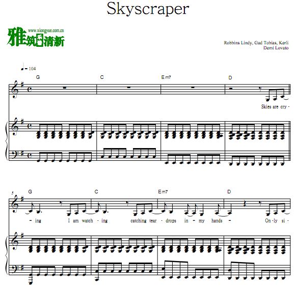 Demi Lovato - Skyscraper钢琴伴奏谱 歌谱