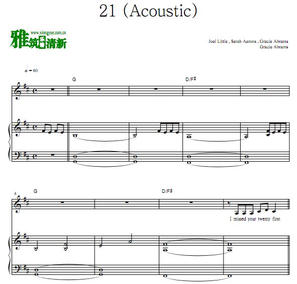 Gracie Abrams - 21 (Acoustic)伴奏弹唱钢琴谱 歌谱