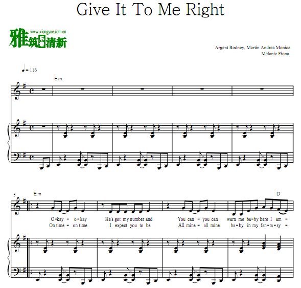Melanie Fiona - Give It To Me Right钢琴伴奏谱 歌谱