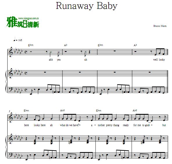 Bruno Mars - Runaway Baby钢琴伴奏谱 歌谱 正谱