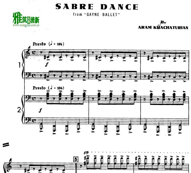 Sabre Dance马刀舞曲双钢琴谱