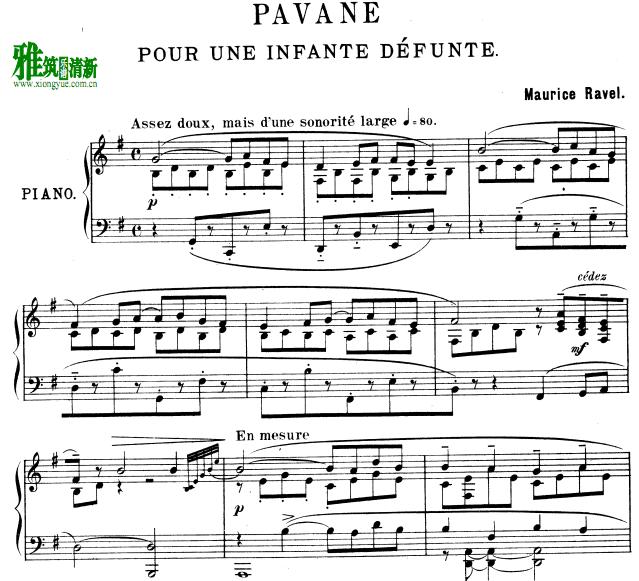 拉威尔 死公主的孔雀舞曲钢琴谱