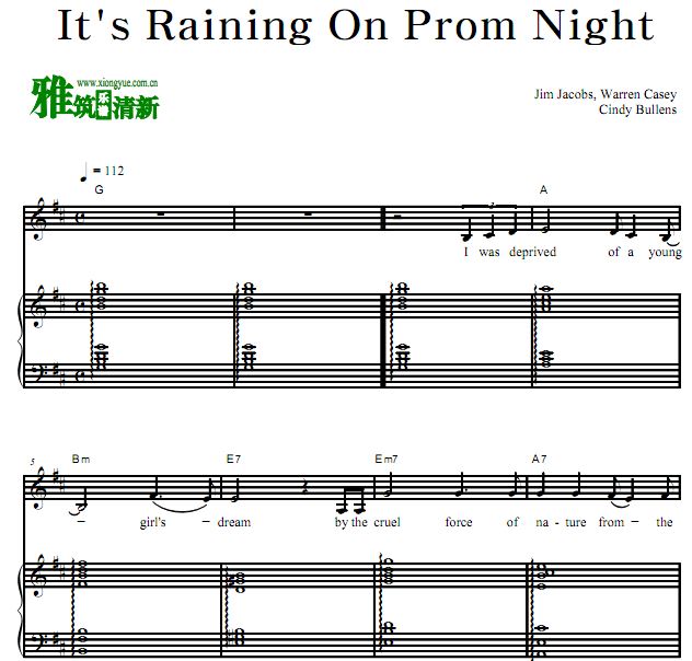 Cindy Bullens - it's rainning on prom night钢琴伴奏谱 歌谱 正谱