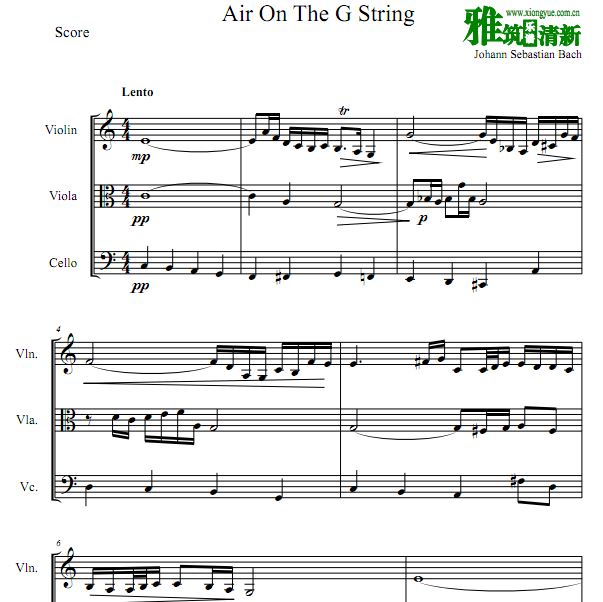 G弦上的咏叹调小提琴中提琴大提琴三重奏谱