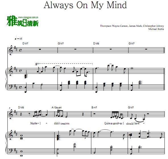 Michael Buble - Always On My Mind 钢琴伴奏谱 歌谱 正谱