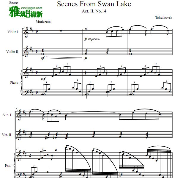 柴可夫斯基 天鹅湖场景 Scene From Swan Lake小提琴二重奏钢琴伴奏谱