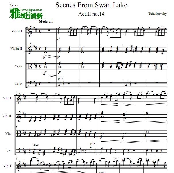 柴可夫斯基 天鹅湖场景弦乐四重奏谱