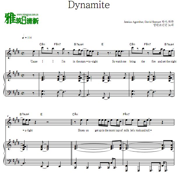 BTS - Dynamite歌谱 钢琴弹唱谱
