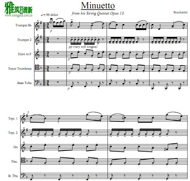 Boccherini 小步舞曲 铜管五重奏谱