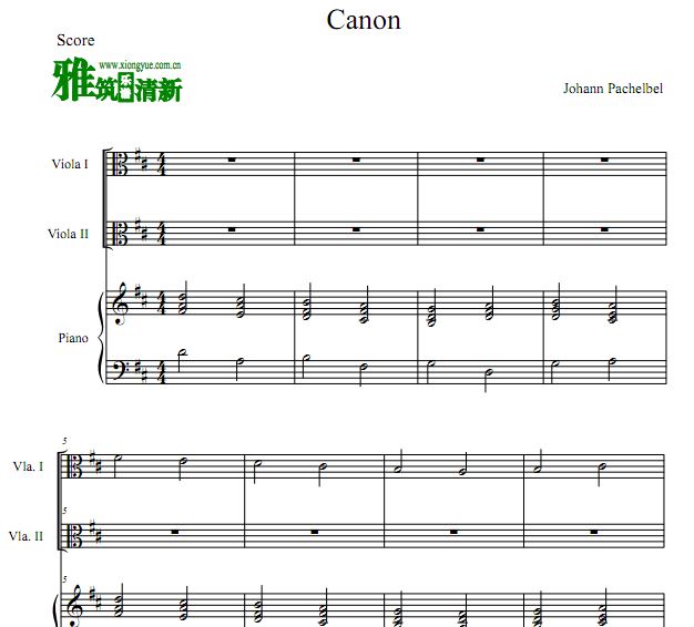 Canon in D 卡农中提琴二重奏钢琴伴奏谱