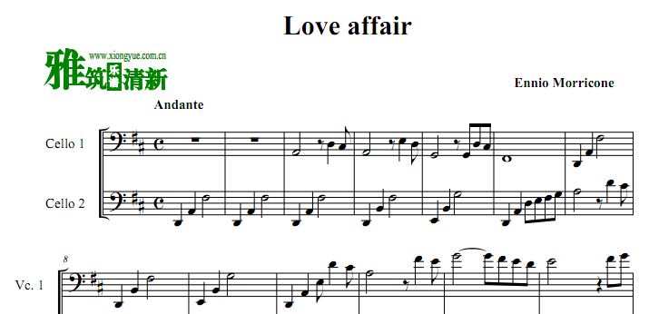 爱情事件插曲 Love Affair大提琴二重奏谱