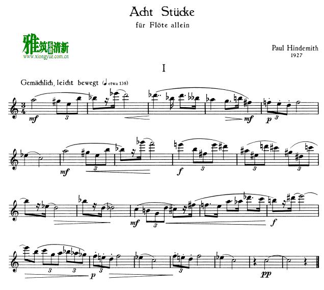Hindemith 8 Stucke fur Flote allein