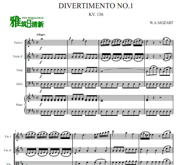 Ī D Divertimento No.1 K.136 