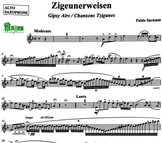 萨拉萨蒂 流浪者之歌 Zigeunerweisen 萨克斯谱