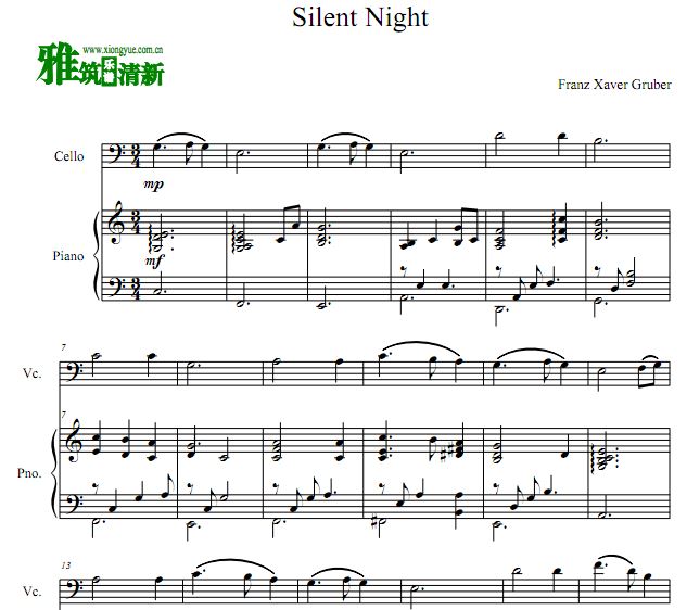 Silent Night大提琴钢琴合奏谱