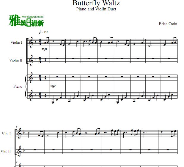 Butterfly Waltz 蝴蝶华尔兹小提琴钢琴三重奏谱