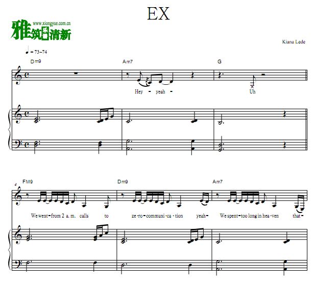 Kiana Lede - EX 钢琴弹唱谱 歌谱