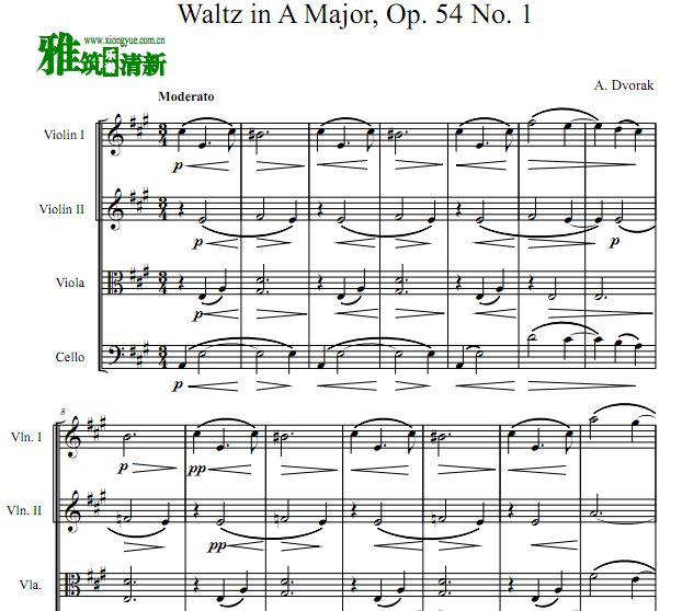 德沃夏克 圆舞曲 Op 54 No1 弦乐四重奏谱