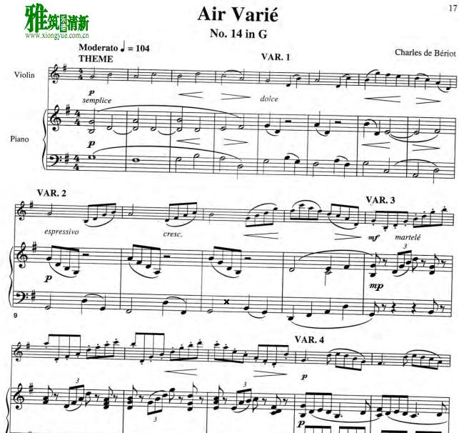 Charles de Beriot - Air Varie No. 14 in GСٸٰ