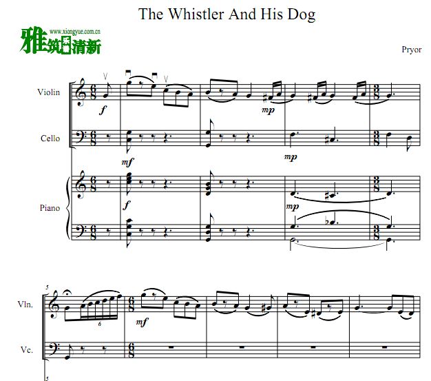 普赖尔 口哨与小狗小提琴大提琴钢琴三重奏谱
