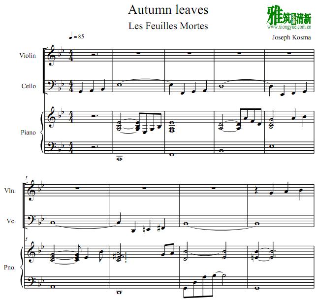秋叶Autumn Leaves 小提琴大提琴钢琴谱