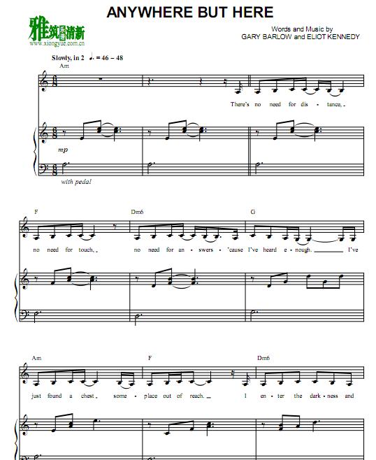 Christina Aguilera - Anywhere But Here 钢琴伴奏谱
