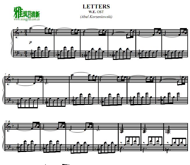 Abel Korzeniowski - Letters钢琴谱