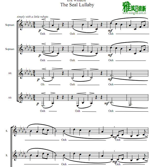 The Seal Lullaby 阿卡贝拉谱