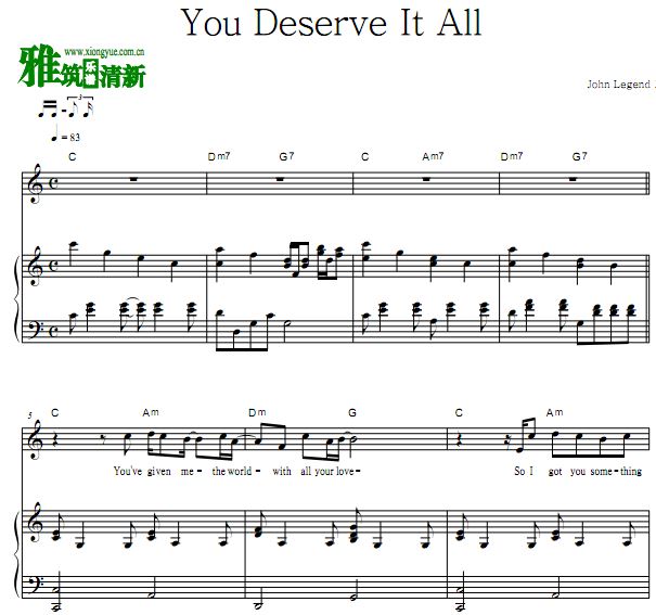 John Legend - You Deserve It All钢琴伴奏谱 正谱